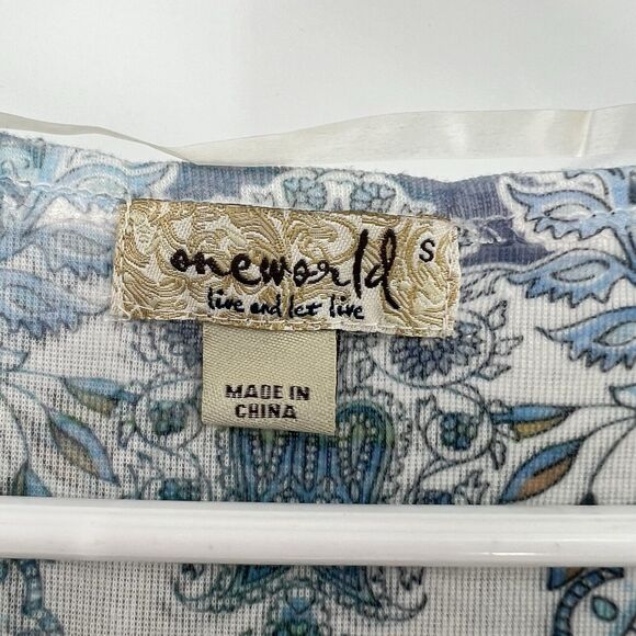 One World Small SS Blouse Paisley Y2K Boho Festival Hippie Fairy Rhinestones - Picture 4 of 8